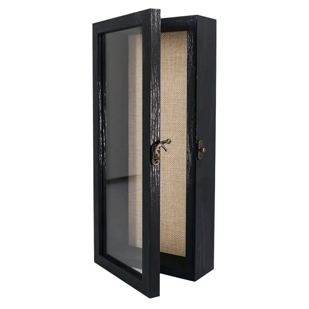 GraduatePro Rustic Black Shadow Box Frame Linen Back Hinged Glass Window - Picture 1 of 16